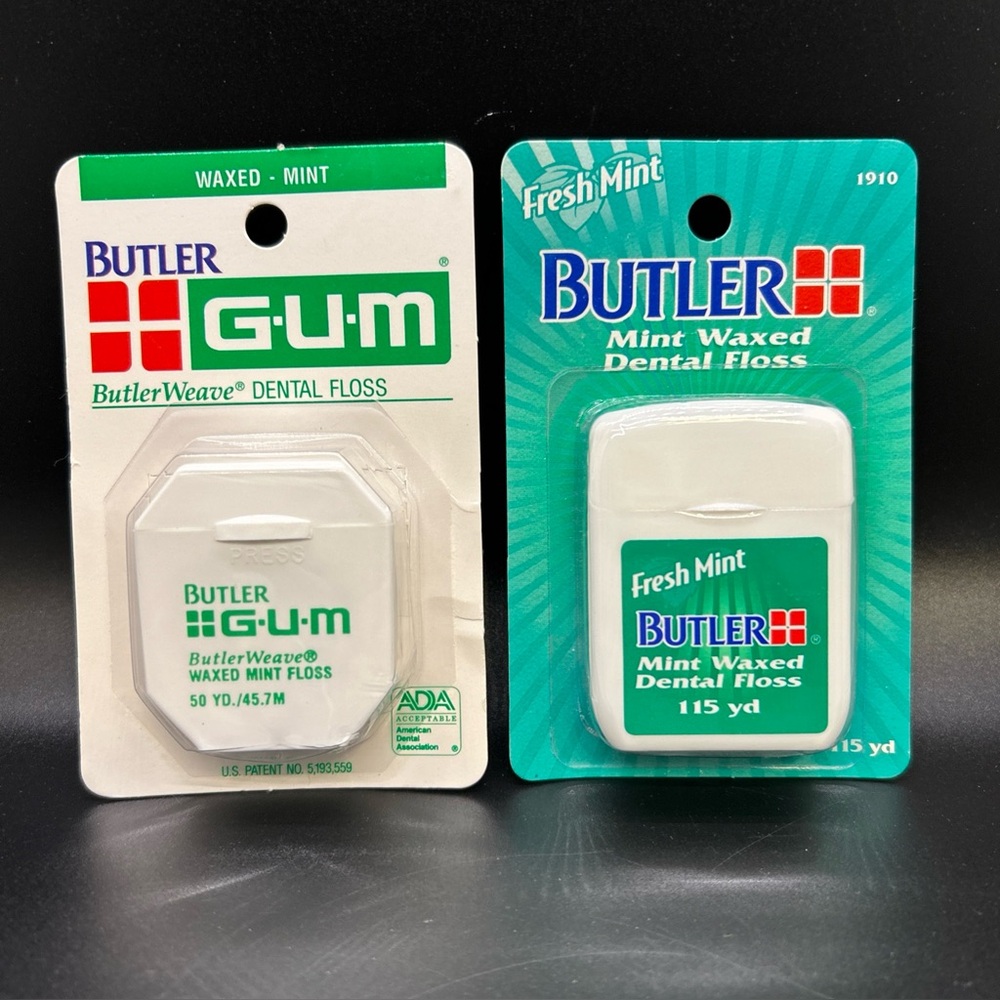 2 GUM ButlerWeave Waxed Dental Floss Mint 1855 + Fresh 1910 NoS ~ 165 YD total